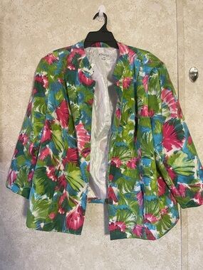 Kim Rogers Multicolor Floral Open Front Jacket - Green, Pink, Blue